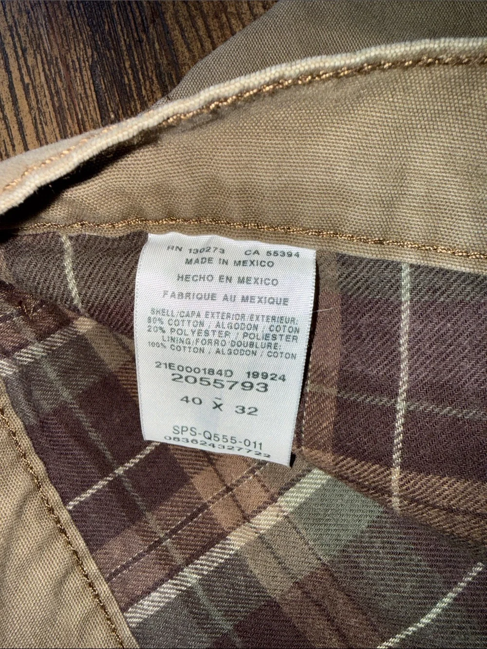 Lee Men's Flannel Lined Tan Relaxed Jeans with Plaid Cuff